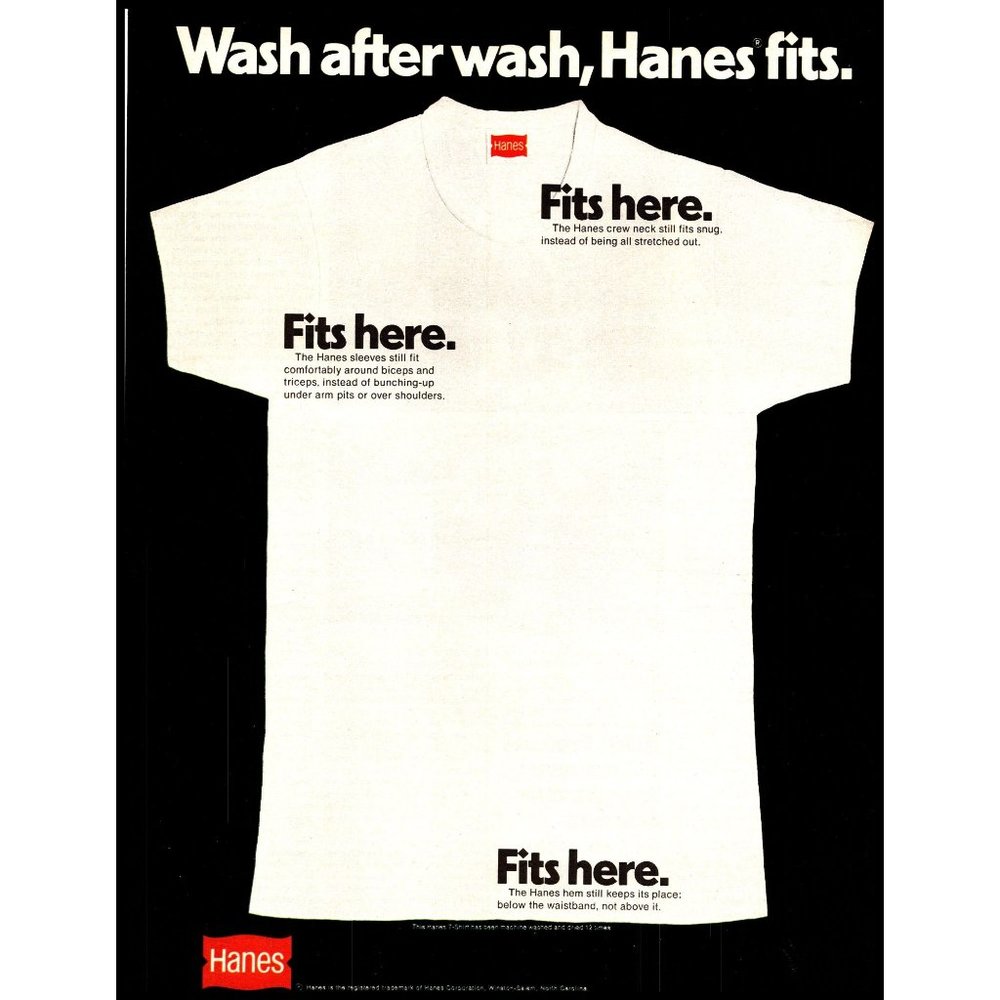 1971 Hanes Underwear Tee T Shirt Vintage Print Ad Plain White Wall Art 10x13